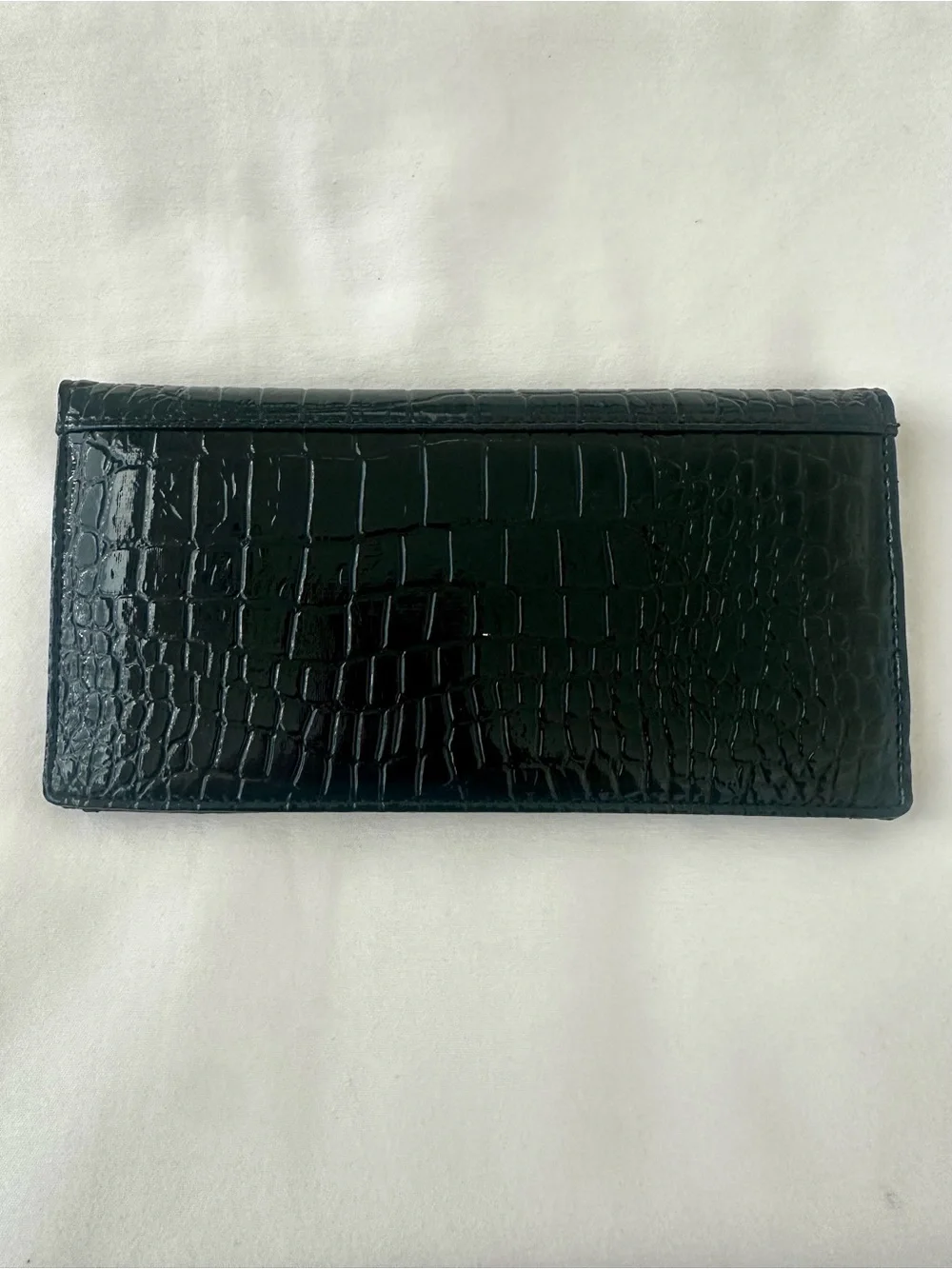 KENNETH COLE REACTION Black Croc Embossed Patent Snap Wallet Checkbook Clutch